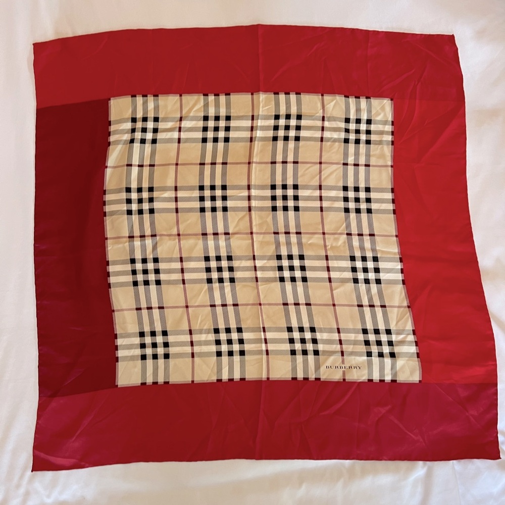 Burberry Red and Beige Checkered 100% silk scarf - Picture 2 of 5